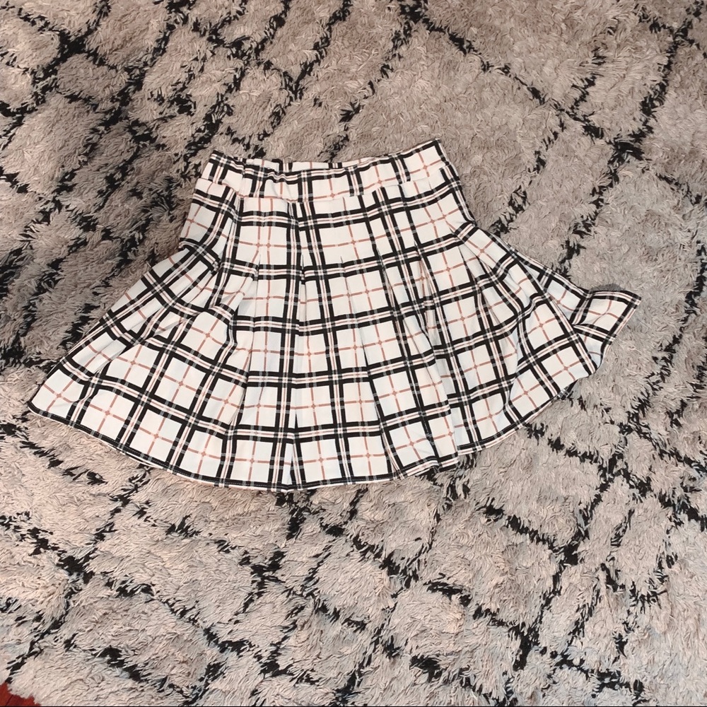White Tartan Skirt with Slit